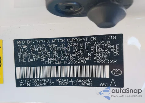 2019 Lexus Ux 200 F Sport from USA, damaged, VIN JTHY3JBH1K2006480